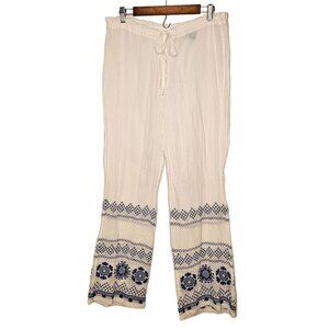 Tori Richard Honolulu Size Medium Bengal Bay Beach White Embroidered Gauze Pants